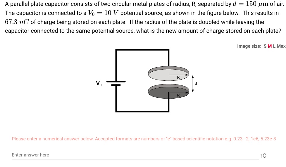 SOLVED: The capacitor is connected to a Vo = 10 V potential source, as ...