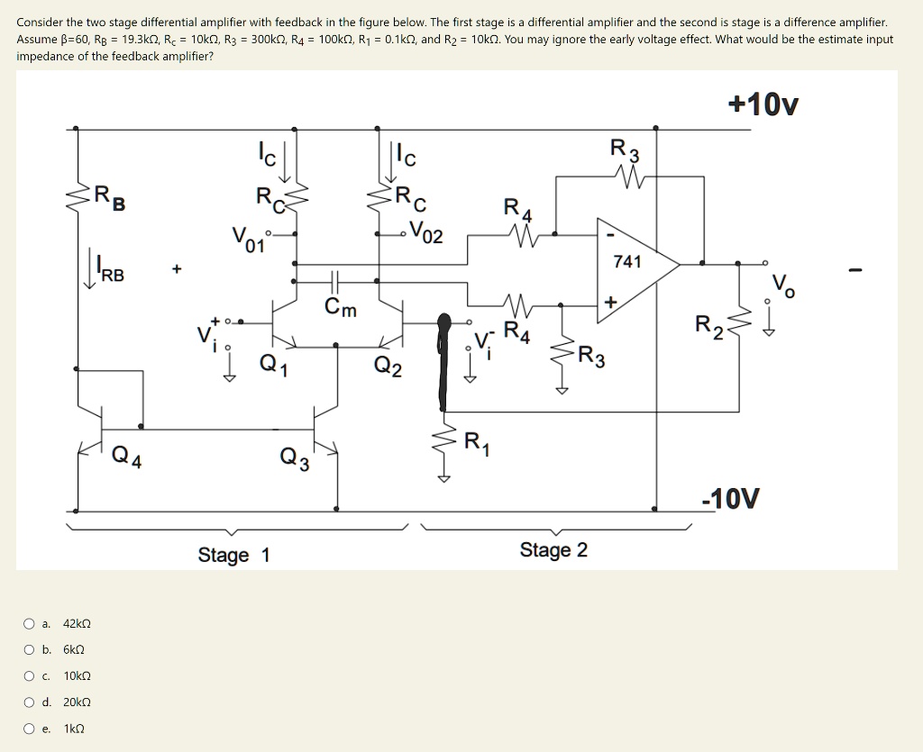 Consider the two stage differential amplifier with feedback in the ...
