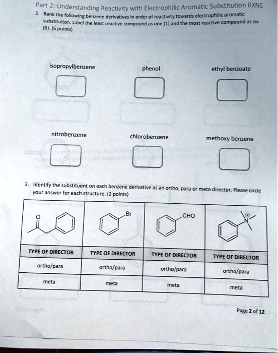 Solved Part 2 Understanding Reactivity With Electrophilic Aromatic Substitution Reactions Rank 