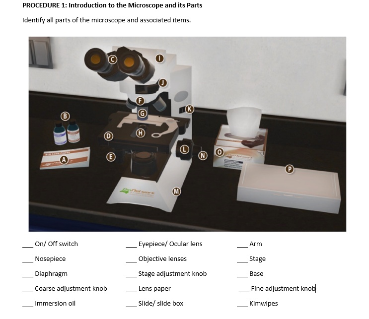 SOLVED Identify all parts of the microscope and associated items. On