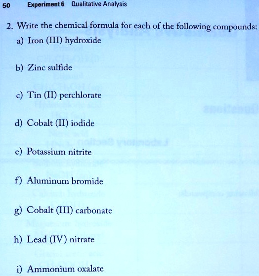SOLVED Experiment 6 Qualitative Analysis Write the chemical formula
