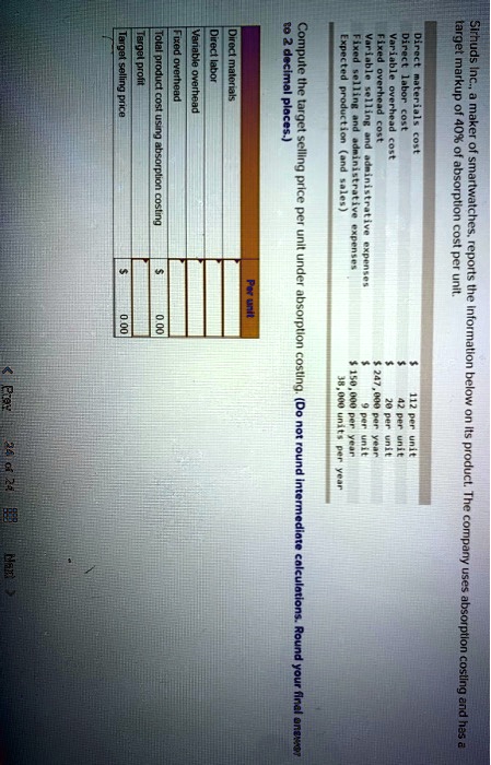 SOLVED: Title: Calculation of Target Selling Price per Unit under ...
