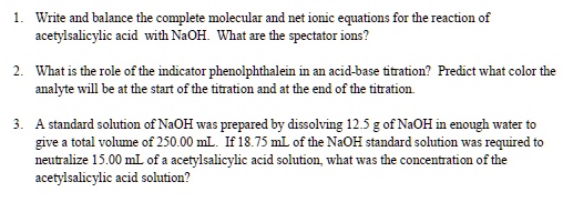 SOLVED: Write and balance the complete molecular and net ionic equation ...