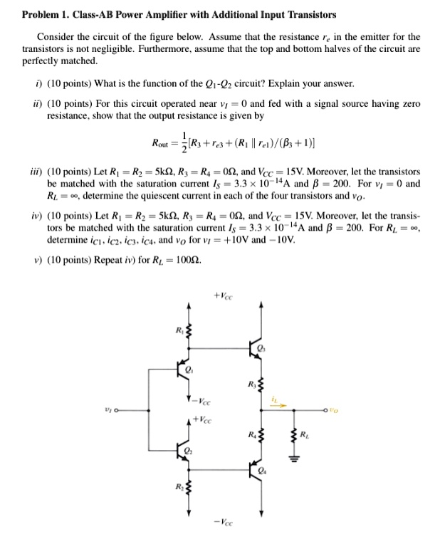 SOLVED: Problem 1: Class-AB Power Amplifier With Additional Input ...