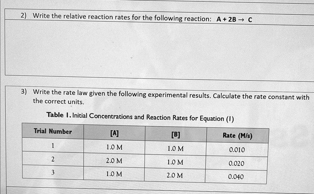 SOLVED: Write the relative reaction rates for the following reaction ...