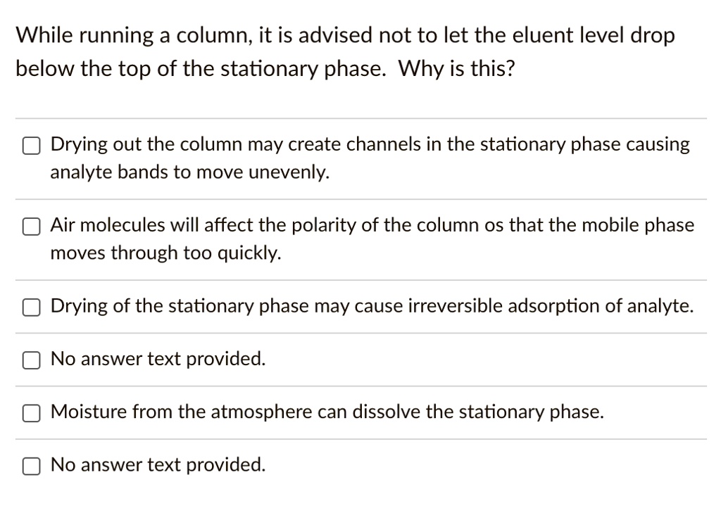 SOLVED While running a column; it is advised not to let the eluent