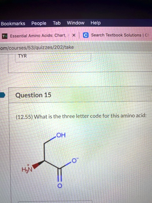 SOLVED Bookmarks People Tab Window Help Essential Amino Acids Chart, O Search Textbook