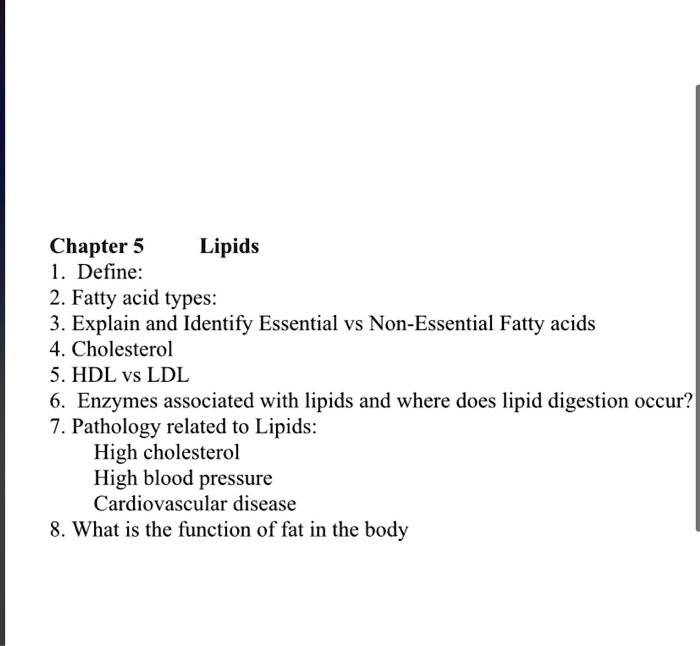 SOLVED Chapter 5 Lipids Define Fatty acid types Explain and Identify