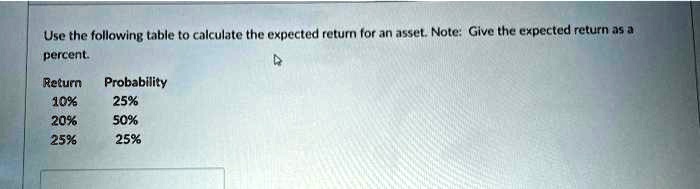 Use the following table to calculate the expected return for an asset ...