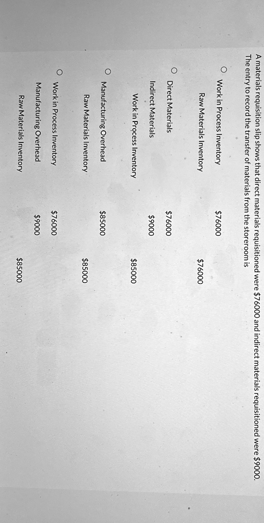 SOLVED A materials requisition slip shows that direct materials