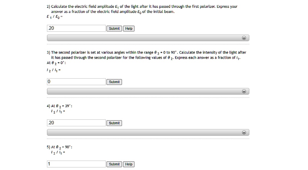 SOLVED: 2) Calculate the electric field amplitude E, of the light after ...