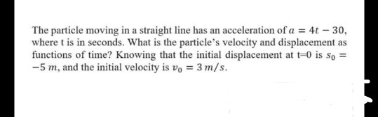 SOLVED: The particle moving in a straight line has an acceleration of a ...