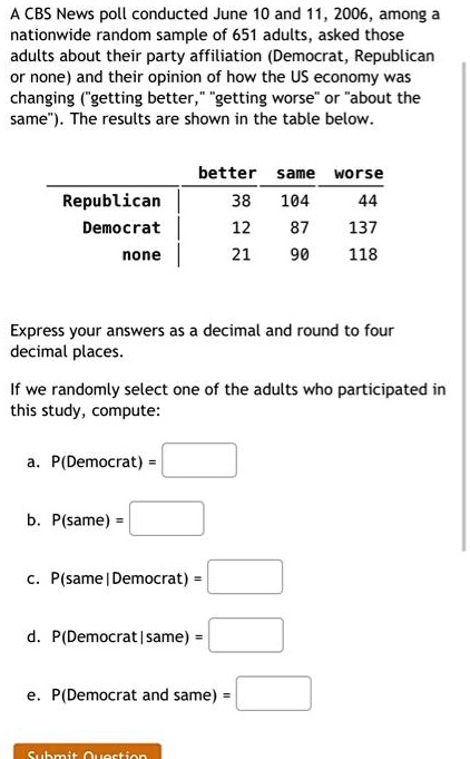 SOLVED: Texts: A CBS News Poll Conducted June 10 And 11, 2006, Among A ...