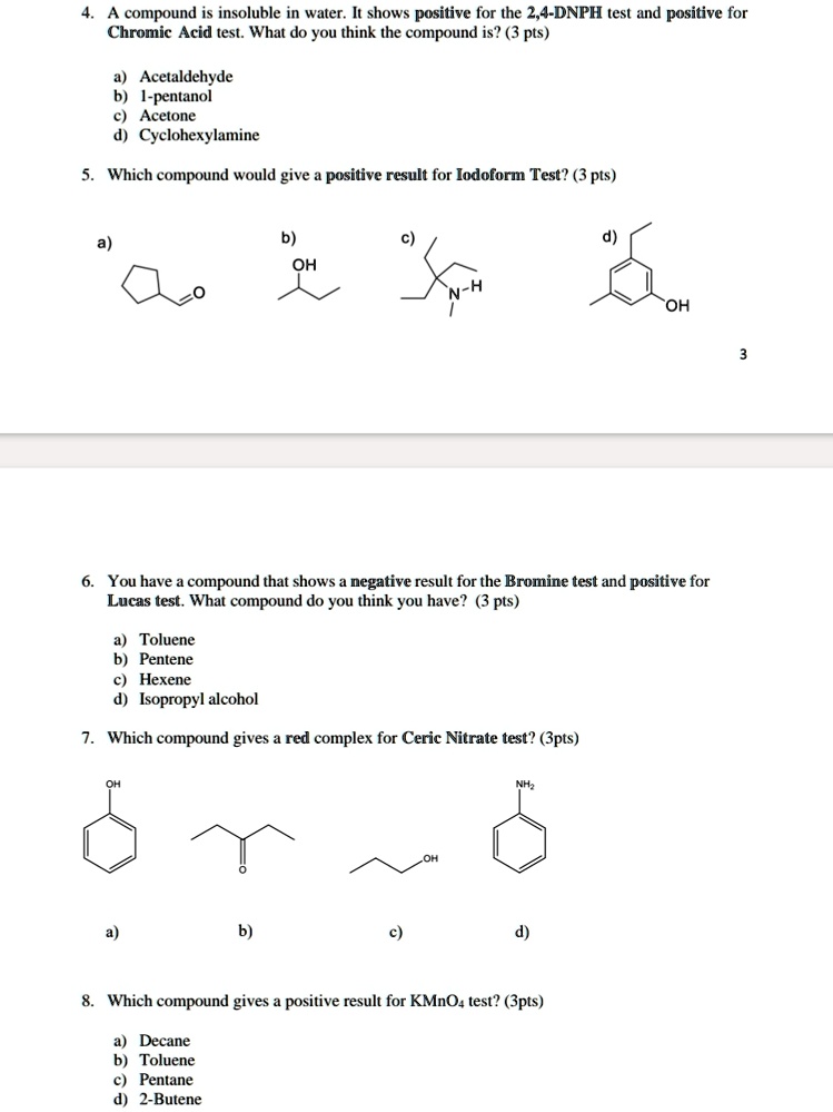 SOLVED A compound is insoluble in water, shows a positive result for
