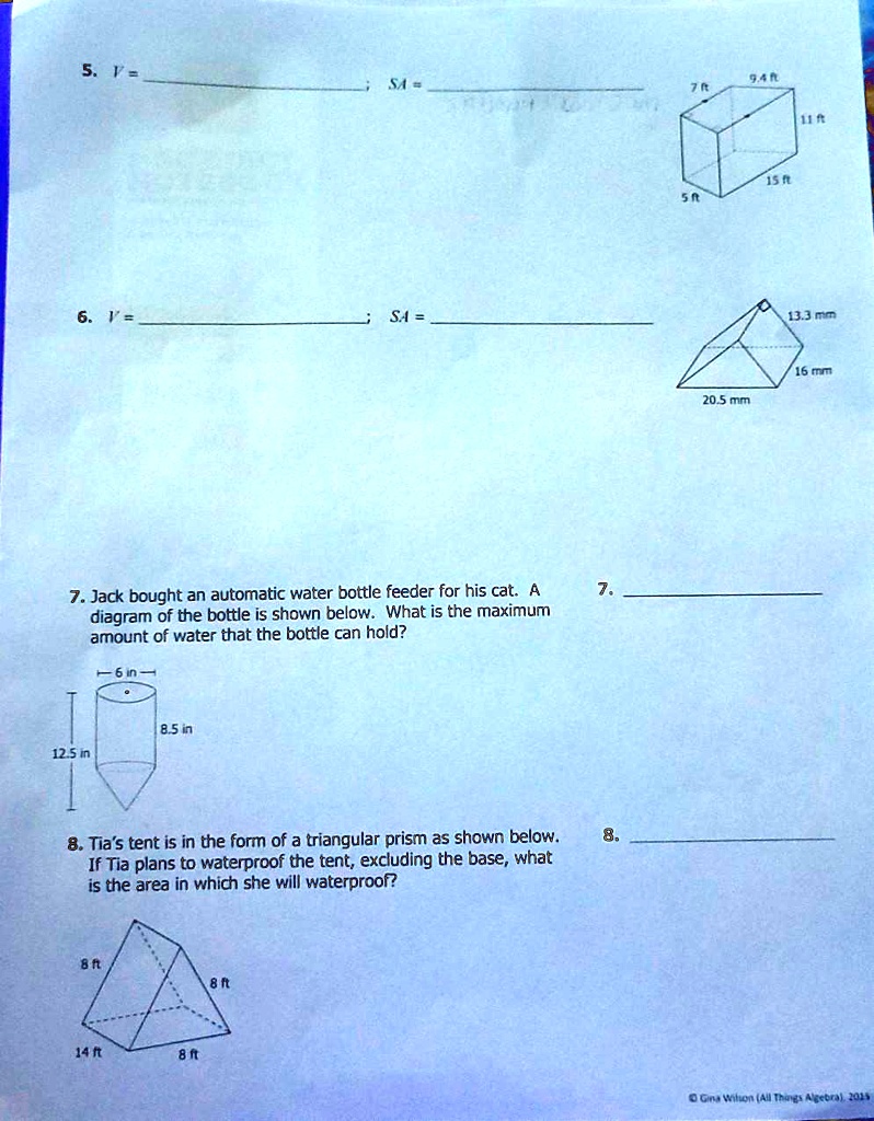 SOLVED V = KS 0Jm 1 = WW 9[ 20.5 mm 7 . Jack bought an automatic water bottle feeder for his