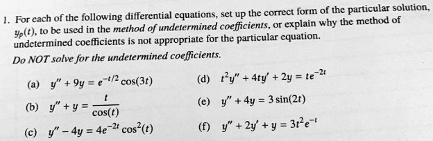 set up the correct form of the particular solution for each of the ...
