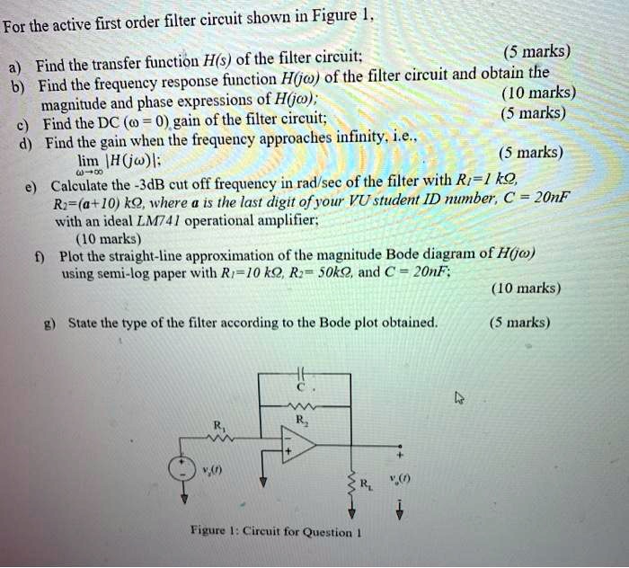 SOLVED: For the active first-order filter circuit shown in Figure 1 ...