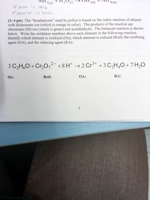 SOLVED ' The "breathalyzer" used by police is based on the redox