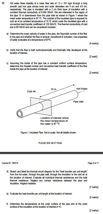 q1 hot water flows steadily at a mass flow rate of 15 x 10 2 kgs ...
