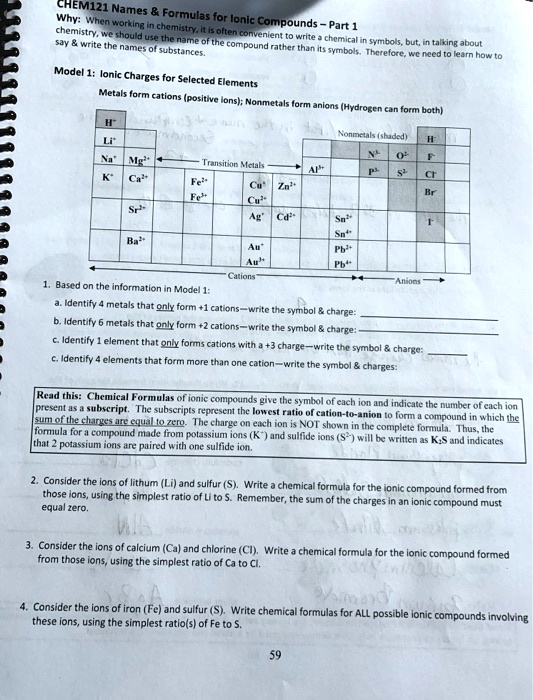 SOLVED CHEM121 Names Why When working with Formulas for Ionic