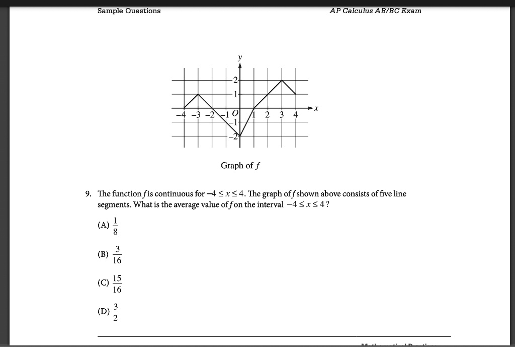 Solved Sample Questions Ap Calculus Abbc Exam Graph Of F 9 The Function Fis Continuous For 4 4918