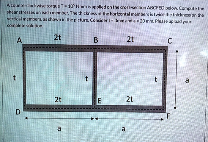 SOLVED: A counterclockwise torque T = 10 Nmm is applied on the cross ...