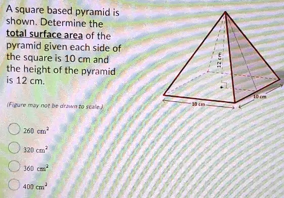 a square based pyramid is shown determine the total surfacearea of the ...