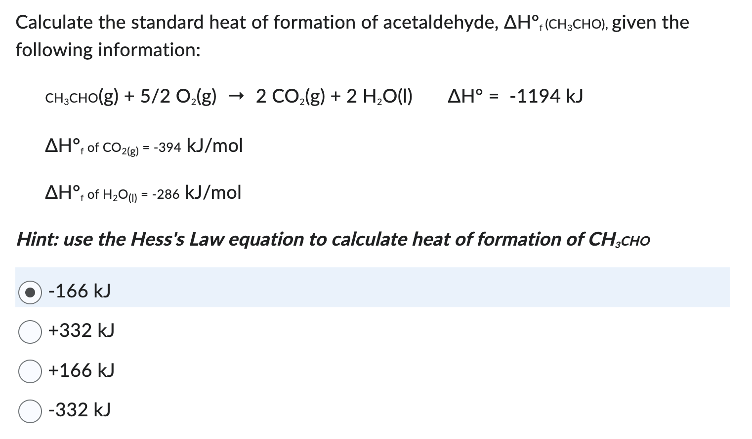 solved-calculate-the-standard-heat-of-formation-of-acetaldehyde-hf