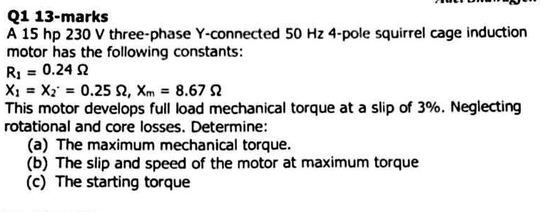 SOLVED: Q113 - Marks A15 HP 230 V three-phase Y-connected 50 Hz 4-pole ...