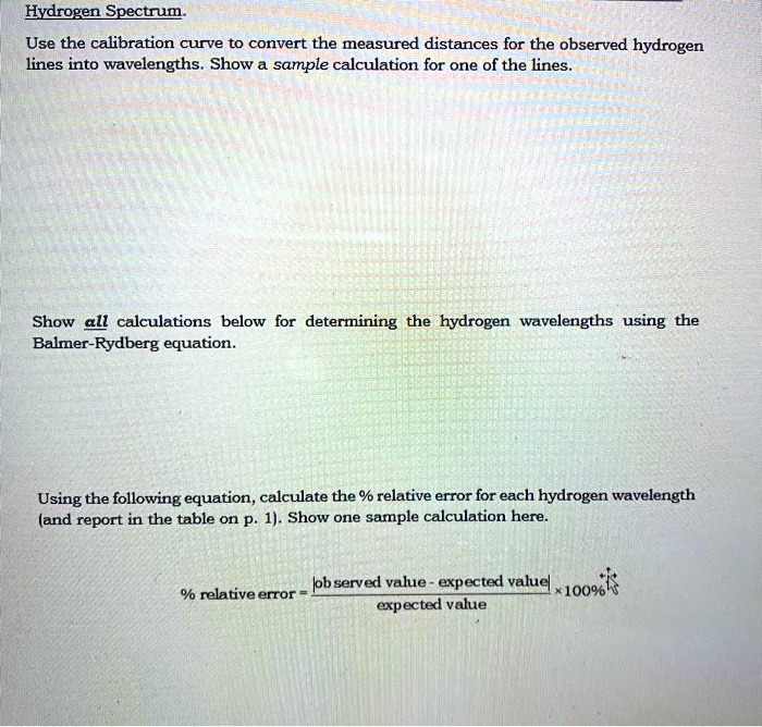 SOLVED Hydrogen Spectrum Use the calibration curve to convert the measured distances for the