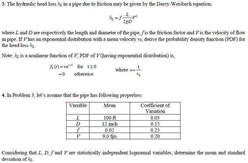 SOLVED 3. The hydraulic head loss h in a pipe due to friction may be