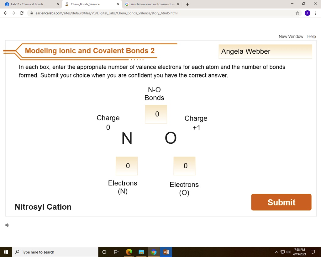 SOLVED Lab 7 Chemical Bonds Chemical Bonds Valence Synthetic Ionic