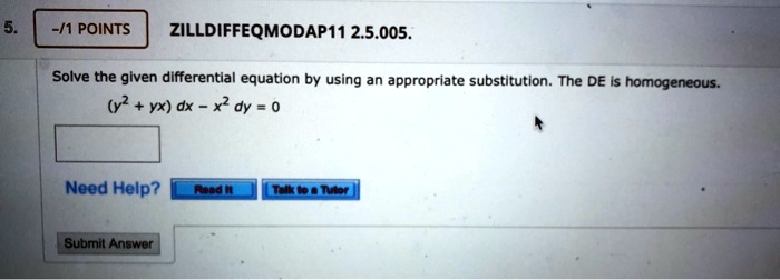 Solve the given differential equation by using an appropriate substitution. The DE is homogeneous.
(y^2 + yx) dx - x^2 dy = 0