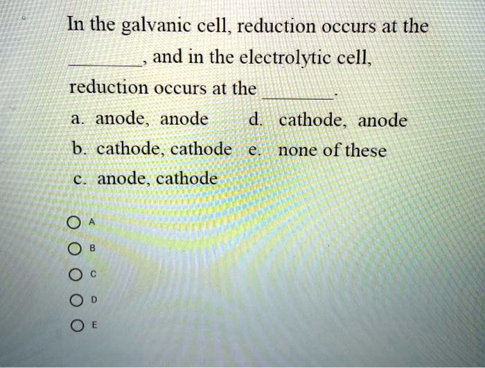 SOLVED In the galvanic cell, reduction occurs at the and in the