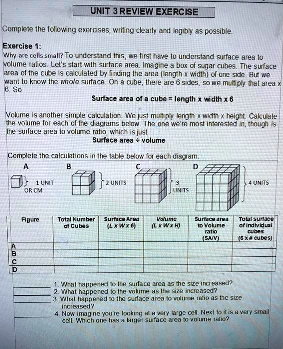 unt 3reviewexercise complete the following exercises writing clearly and legibly as possible exercise 1 why are cells small to understand this we first have t0 undersiand surface area t0 vol 02667