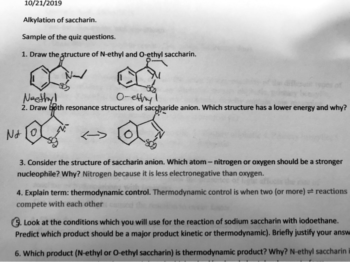 SOLVED 10/21/2019 Alkylation of saccharin Sample of the quiz