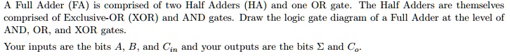 Fa Using Ha A Full Adder (FA) is comprised of two Half Adders (HA) and...
