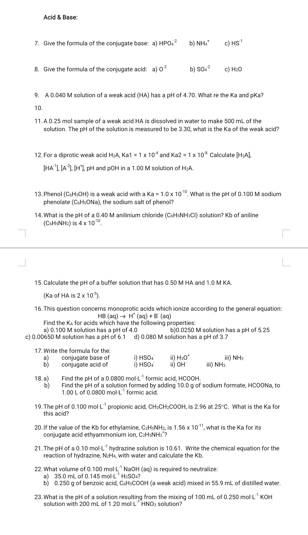 Solved: Acid & Base: 7. Give The Formula Of The Conjugate Base: A) Hpo4 