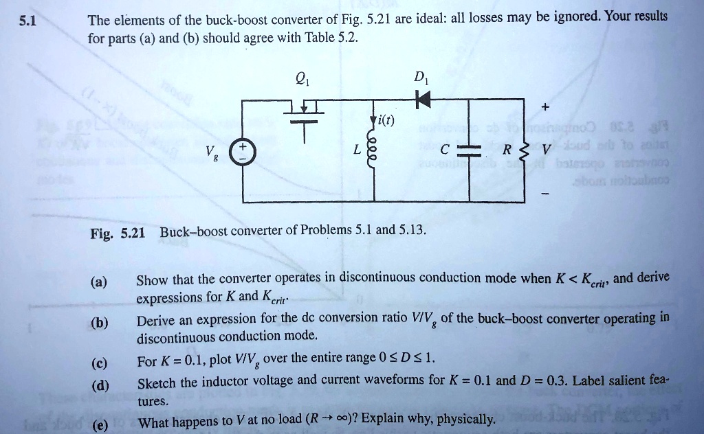 SOLVED The elements of the buckboost converter of Fig. 5.21 are ideal