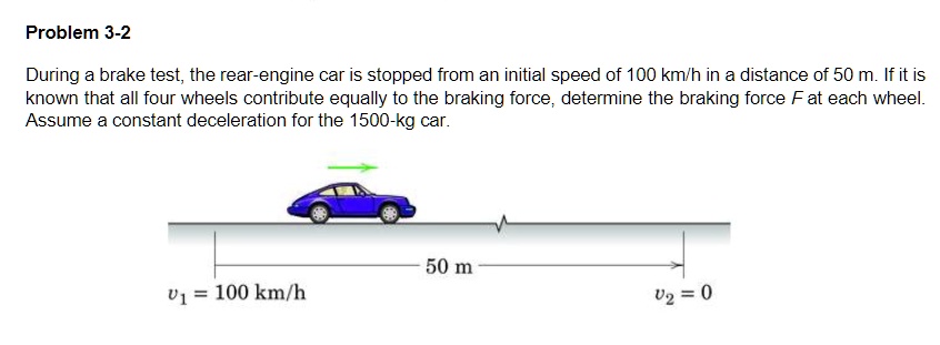 SOLVED: Problem 3-2 During a brake test, the rear-engine car is stopped ...