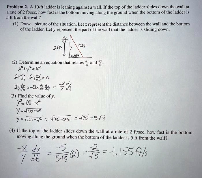 solved-problem-2-a-10-ft-ladder-is-leaning-against-wall-if-the-top-of-the-ladder-slides-down