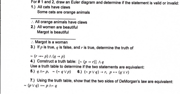 SOLVED: For #1 and #2, draw an Euler diagram and determine if the ...