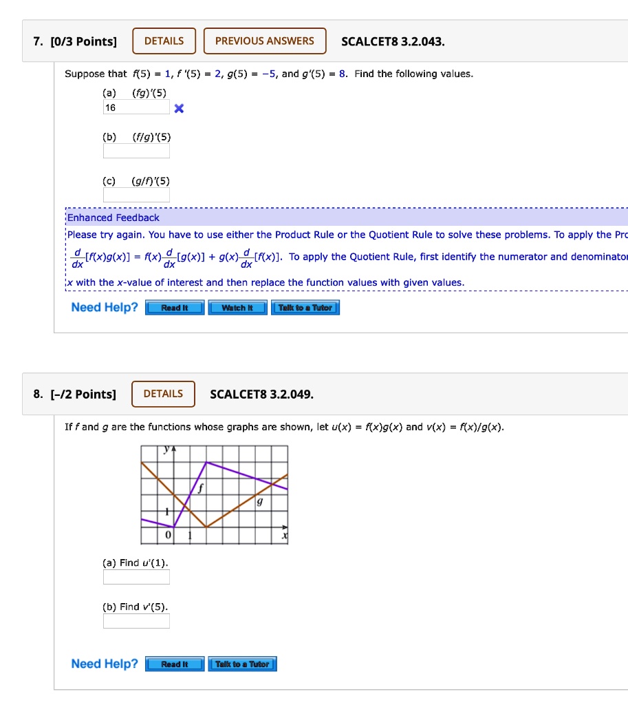 Solved 7 0 0 3 Points Details Previous Answers Scalcet8 3 2 043 Suppose That 5 1 F 5 2 9 5 5 And 9 5 Fg 5 Find The Following Values D Flg 5 C G F 5