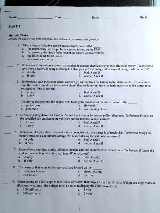name class date idg part1 multiple choice identify the choice thar best completes the statement or answers the question 1 when using an inductive current probe adapter on a dmm the thumb whe 25748