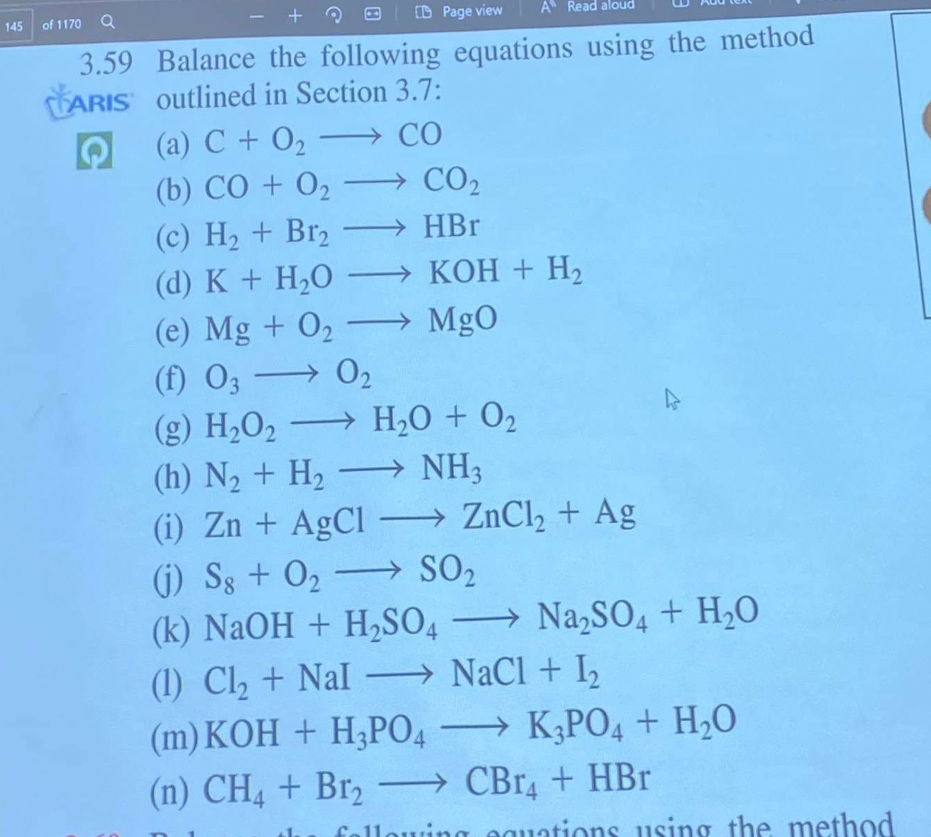 SOLVED 3.59 Balance the following equations using the method CKARIS