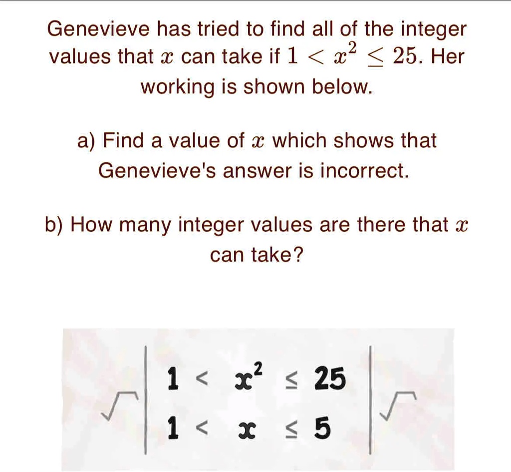 Genevieve Has Tried To Find All Of The Integer Values That Can Take If ...