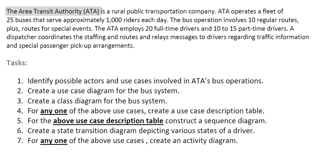 SOLVED The Area Transit Authority (ATA) is a rural public