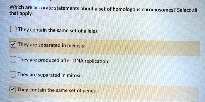 Which are accurate statements about a set of homologous chromosomes