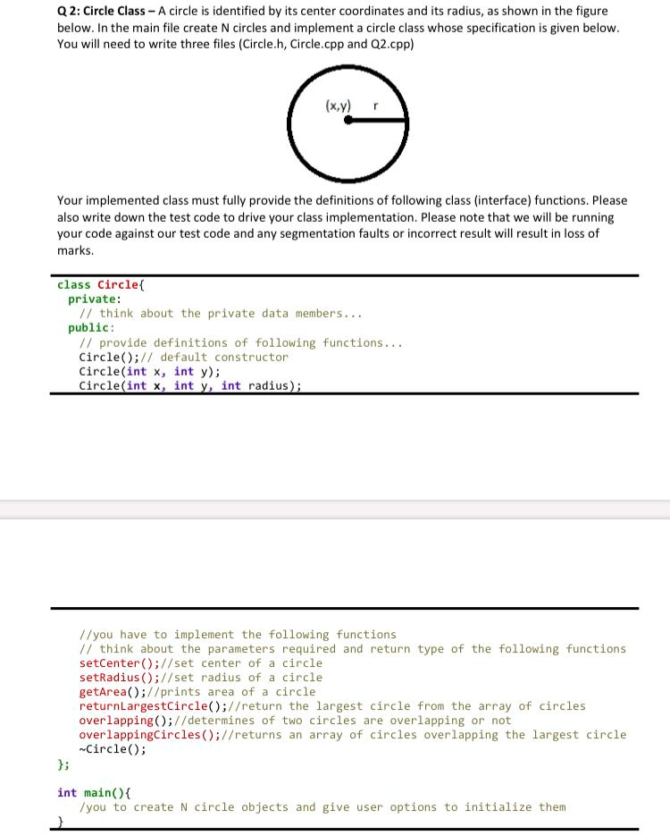 SOLVED: C++ Language Kindly don't abuse Q2: Circle Class - A circle is ...