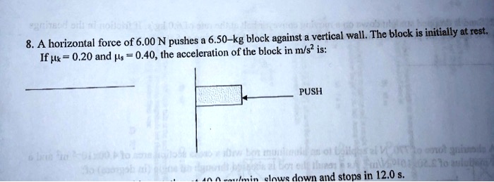 SOLVED: Block against = vertical wall. The block is initially at rest ...